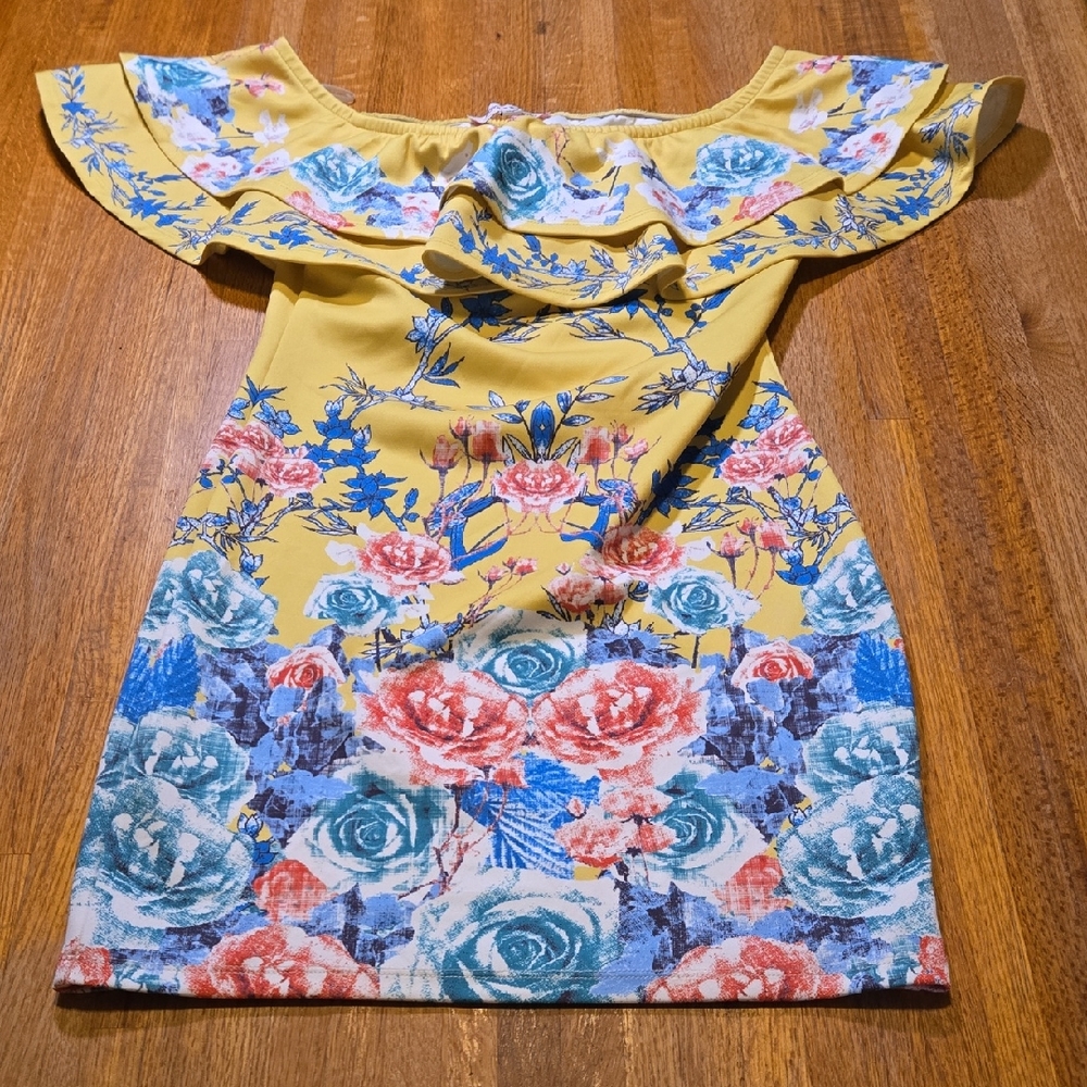 Jealous Tomato Women Medium Yellow‎ Floral Off-Shoulder Sleeveless Midi Dress